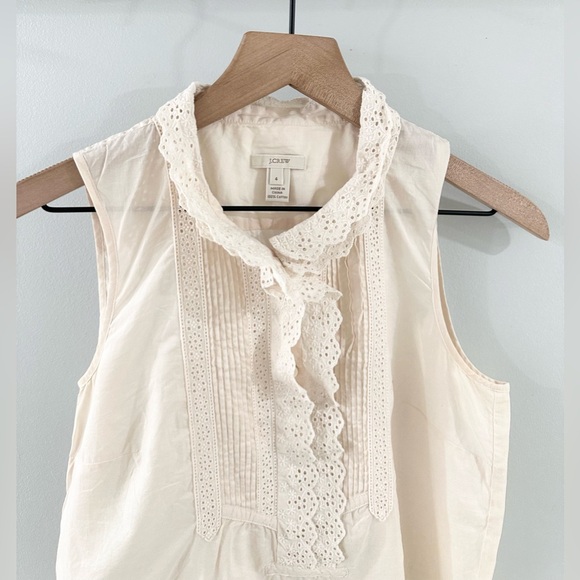 J. Crew Ruffle Pintuck Blouse Beige Size 4 - Picture 2 of 5